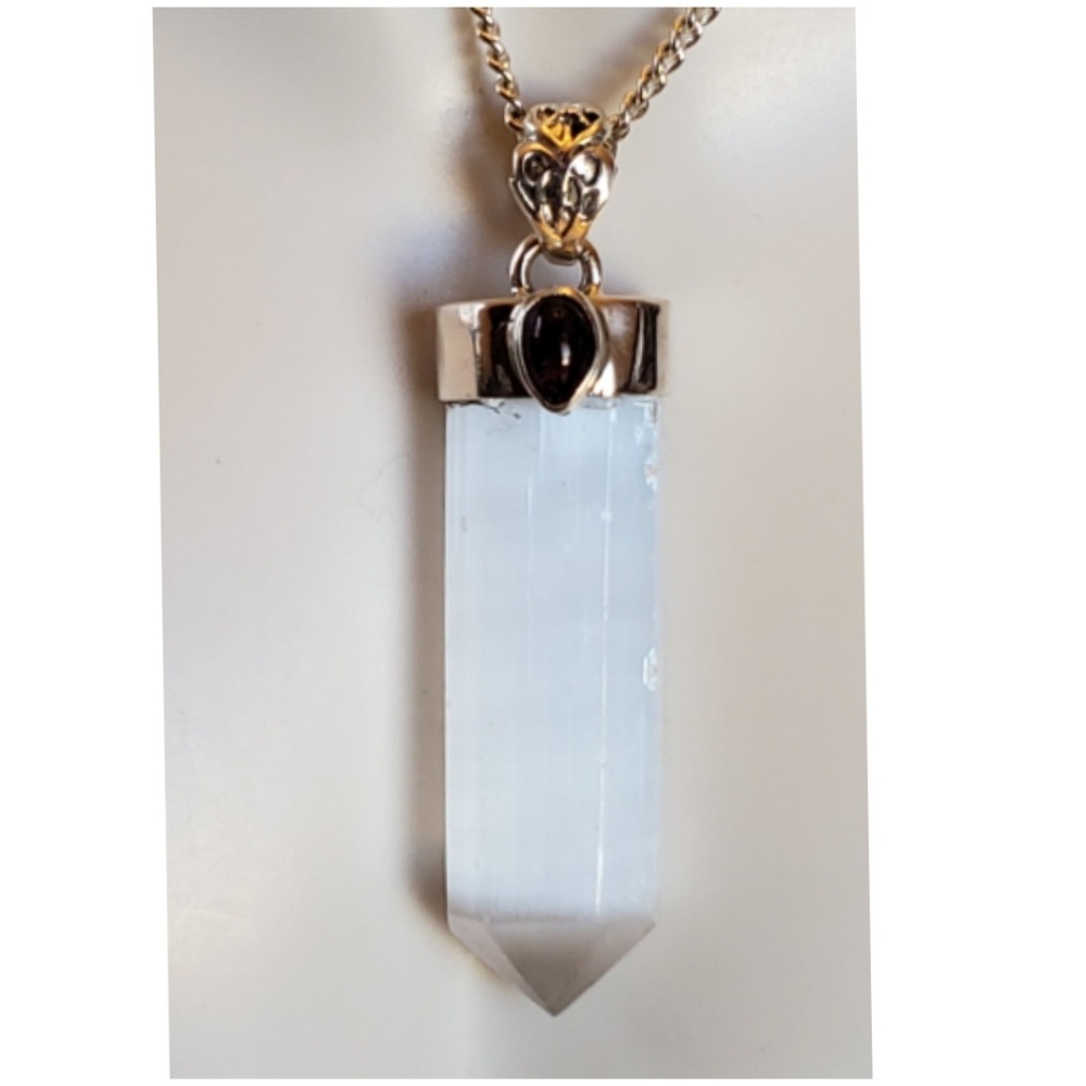 Brazilian Selenite point & Pink Tourmaline Pendant - Picture 1 of 5